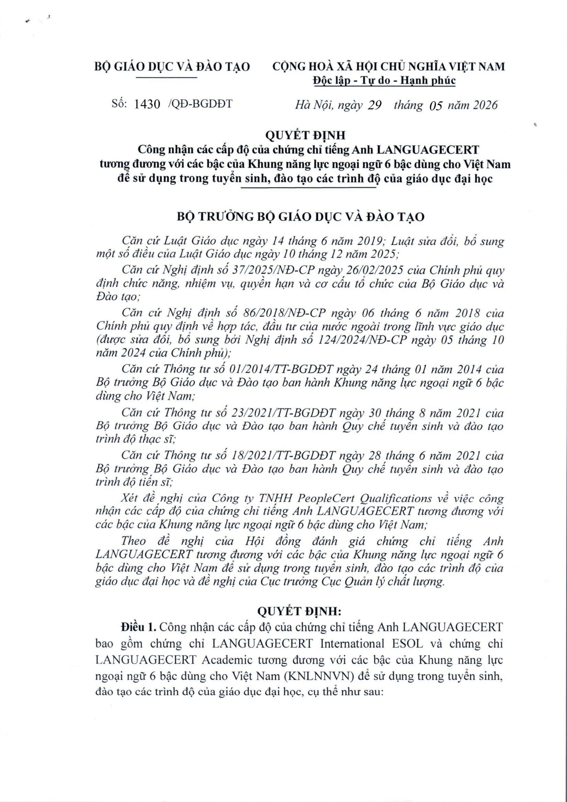 1430 Qd Bgddt.languagecert Signed Hình ảnh 0 (1)