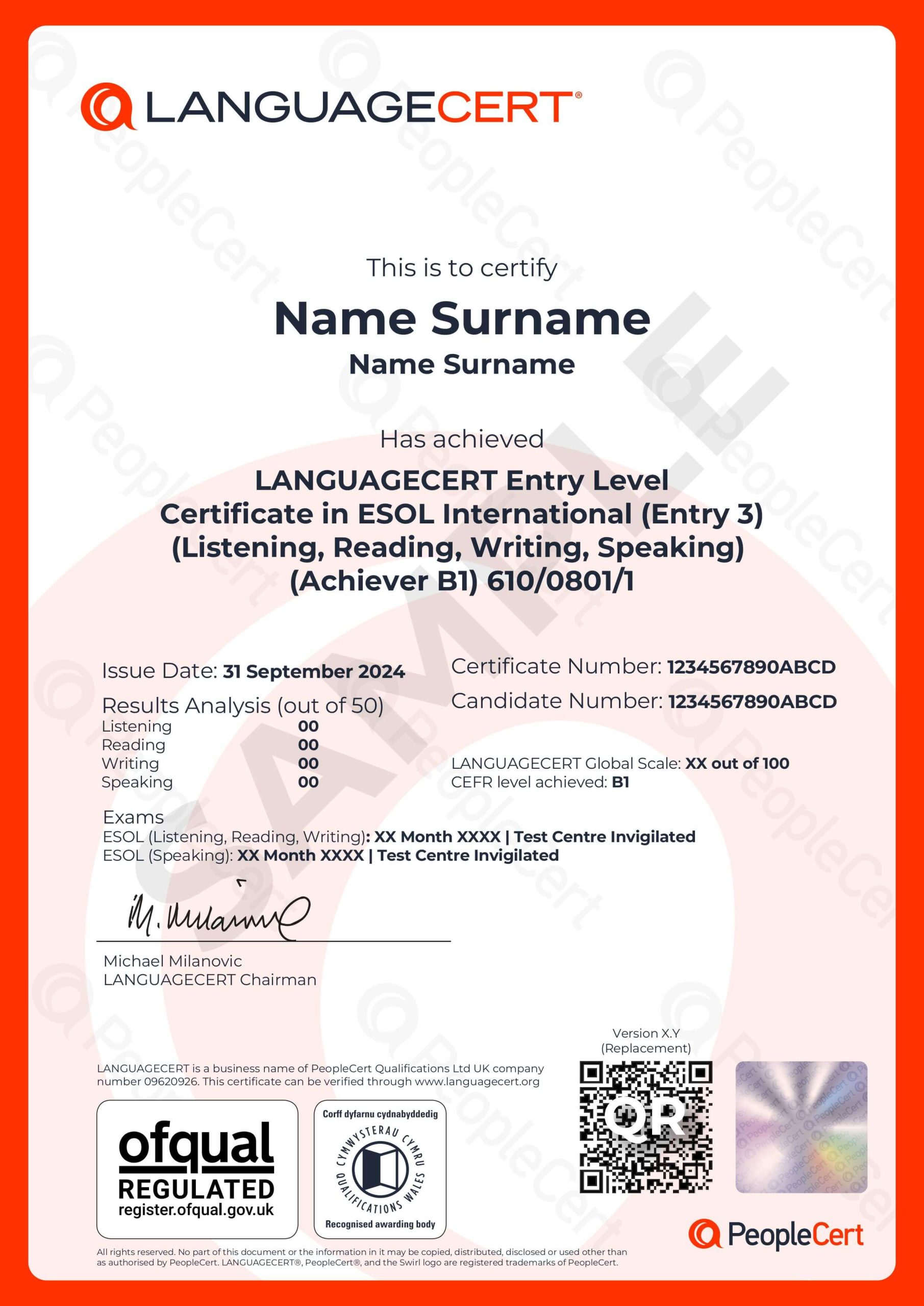 Mẫu Chứng Chỉ Languagecert Iesol